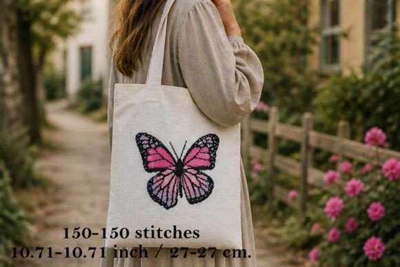 Cross Stitch Butterfly Pattern, Pink