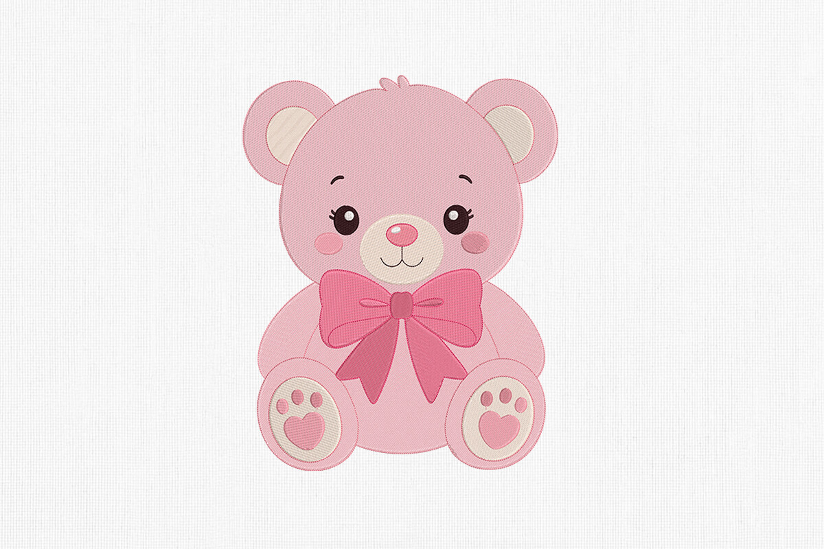 Cute Pink Teddy Bear Embroidery Art