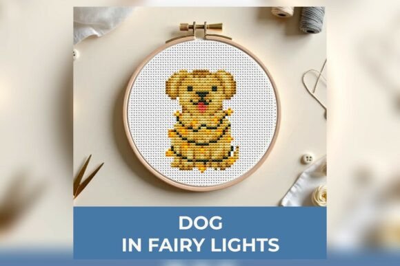 Dog in Fairy Lights Cross Stitch Pattern