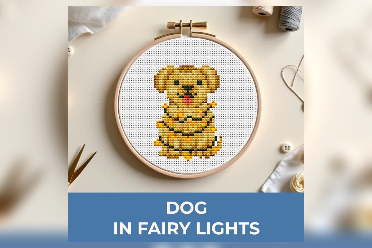 Dog in Fairy Lights Cross Stitch Pattern