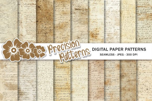 Ephemera Handwritten Script Junk Journal Graphic Backgrounds By Precision Patterns