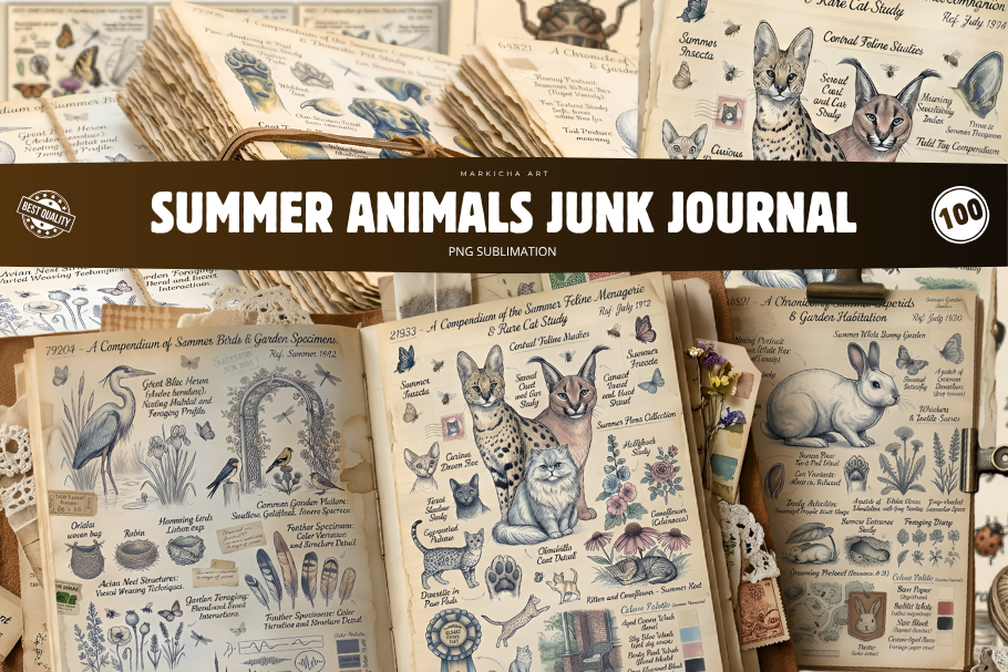 Ephemera Summer Animals Junk Journal Graphic by Markicha Art · Creative ...