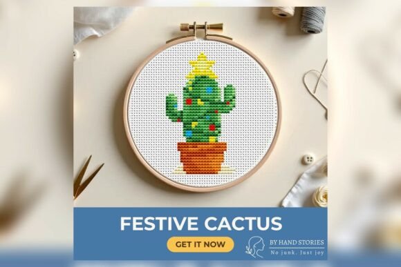 Festive Cactus Cross Stitch Pattern PDF