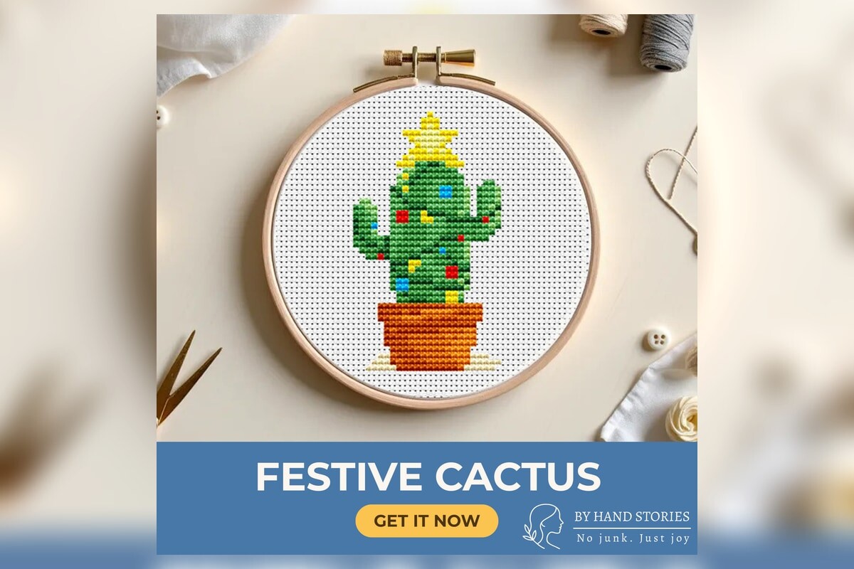 Festive Cactus Cross Stitch Pattern PDF