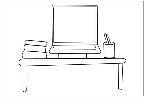 Modern Teacher Desk Line Art