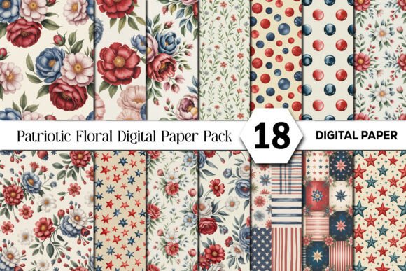 Patriotic Floral Digital Junk Journal Graphic Backgrounds By Design Studio 45