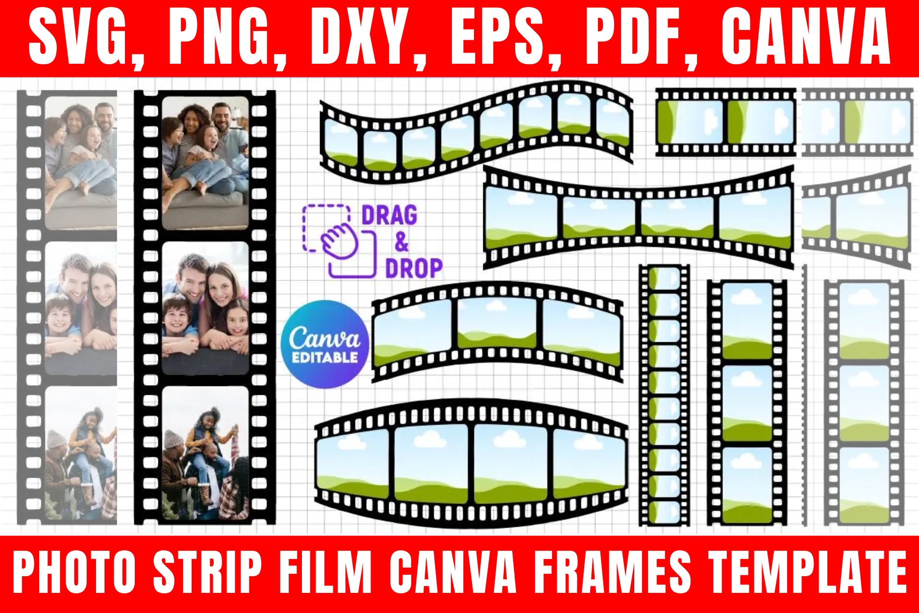 Photo Strip Film Canva Frames Template