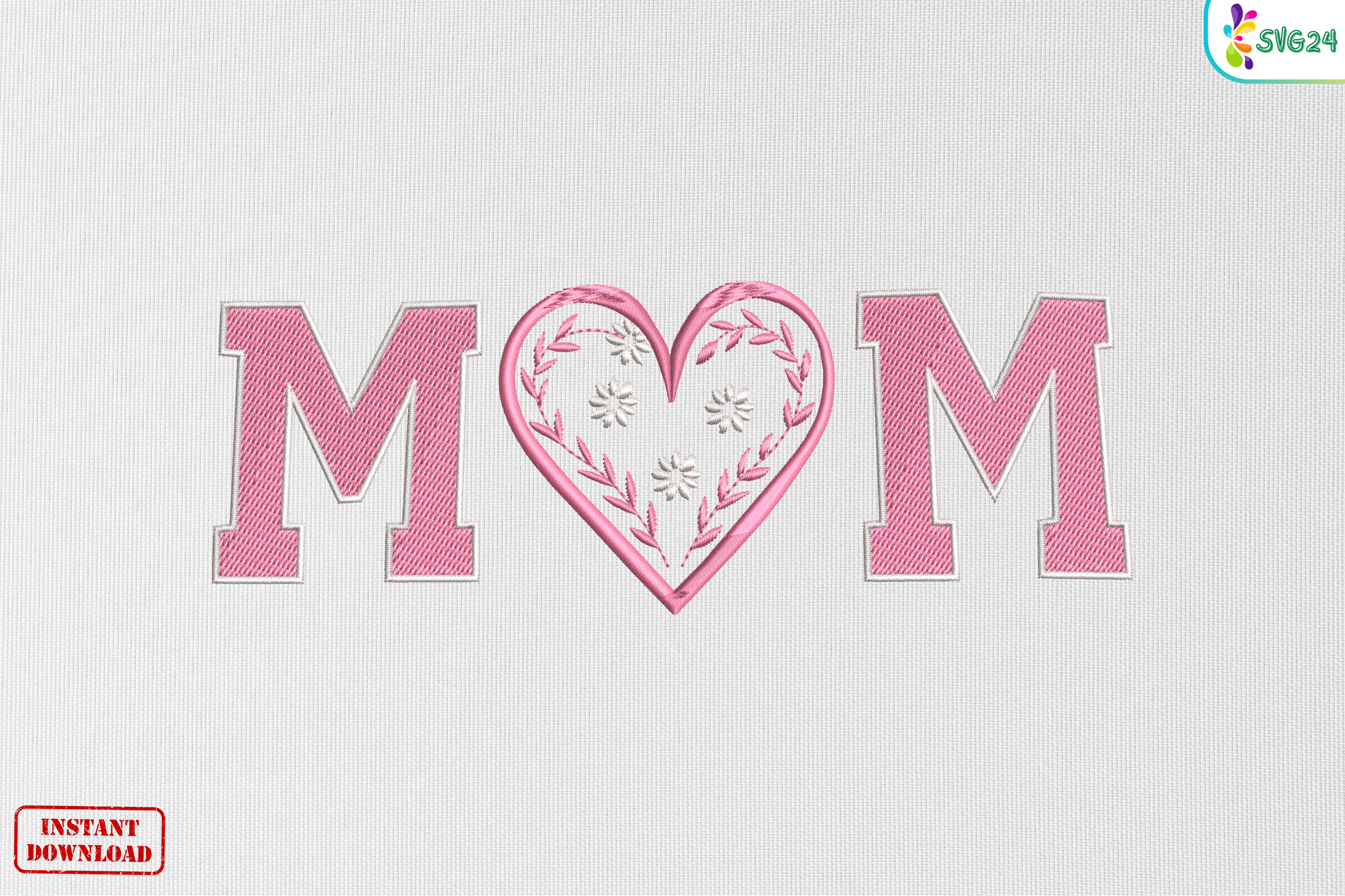 Pink Floral Mom Heart