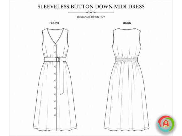 Fit and Flare Sleeveless Midi Dress Pattern