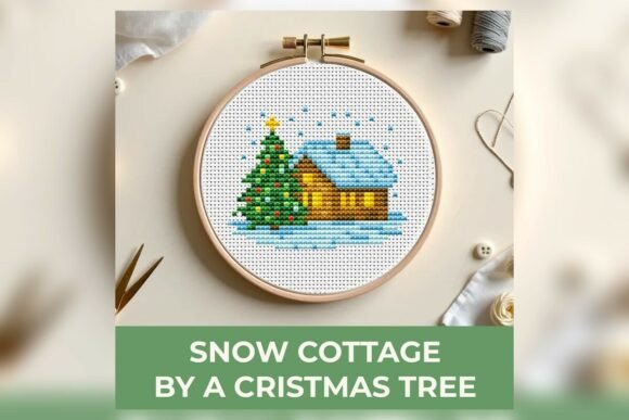 Snow Cottage by a Cristmas Tree Cross St