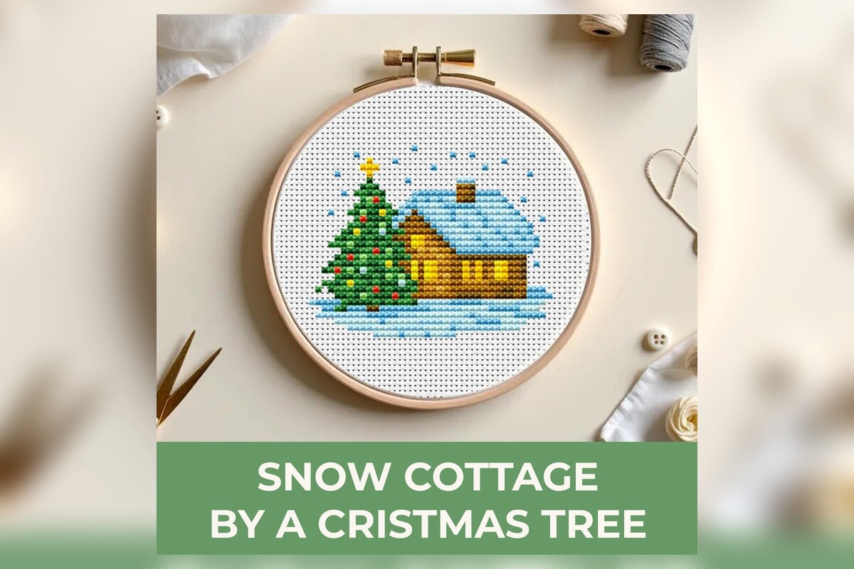 Snow Cottage by a Cristmas Tree Cross St