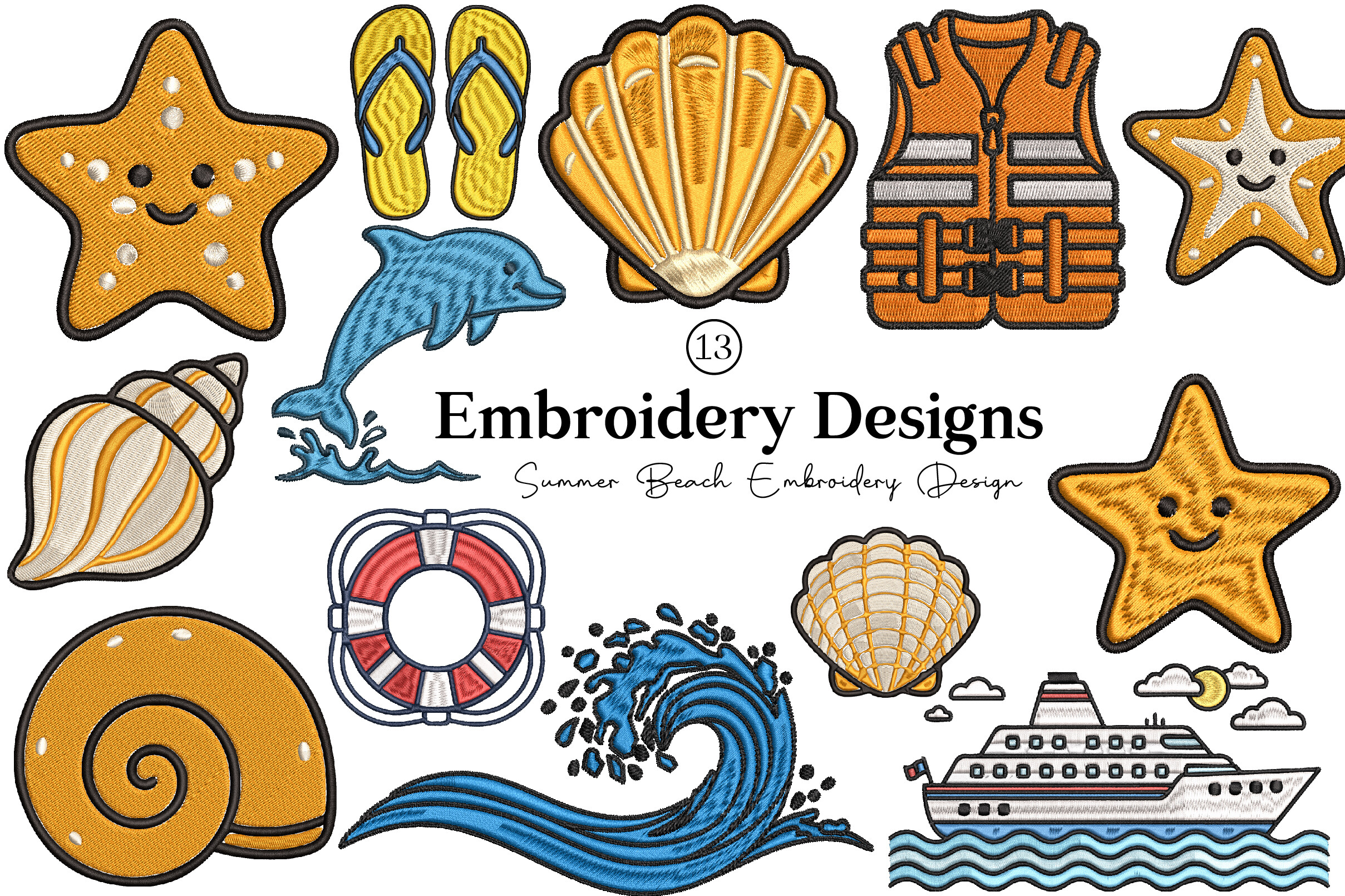 Summer Beach Embroidery Design