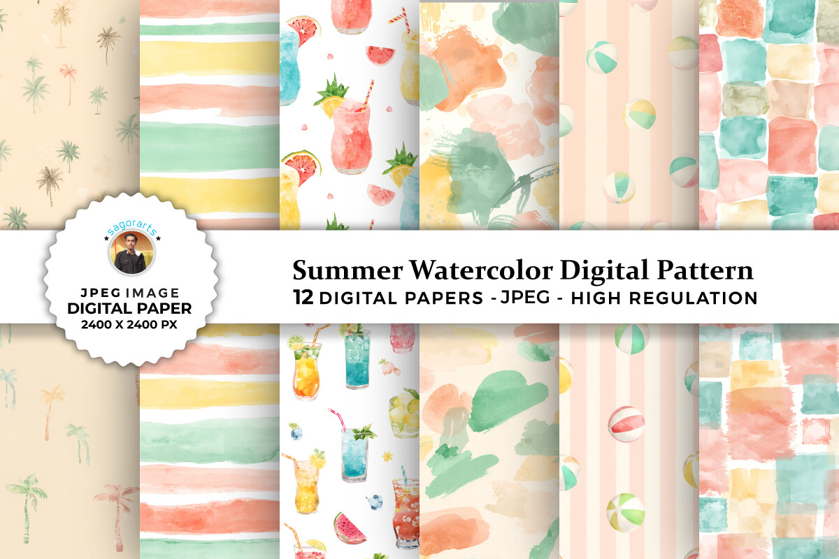 Summer Watercolor Digital Patterns Graphic by sagorarts · Creative Fabrica