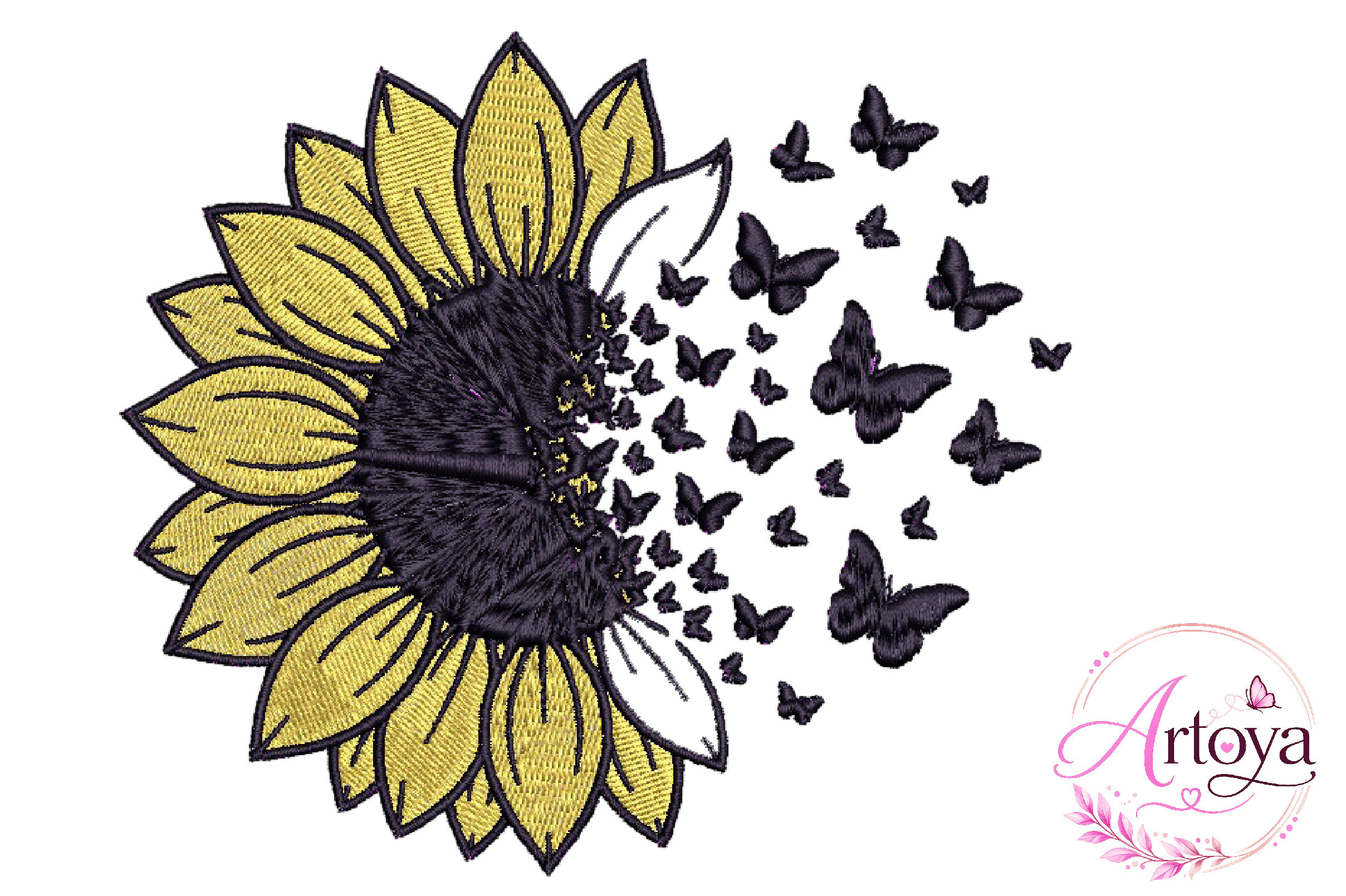 Sunflower Butterfly Embroidery Design