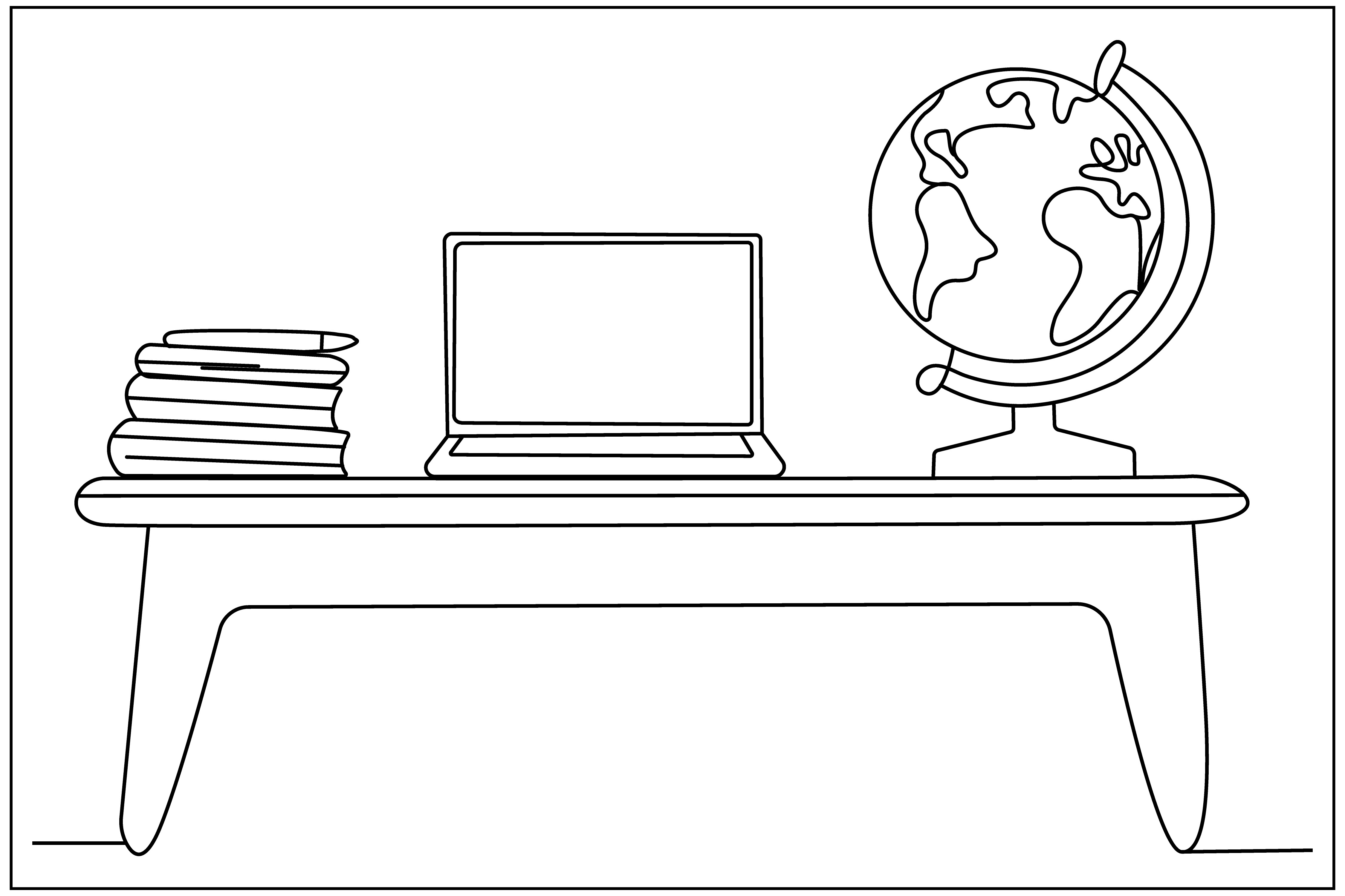 Teacher Desk Globe Line Art
