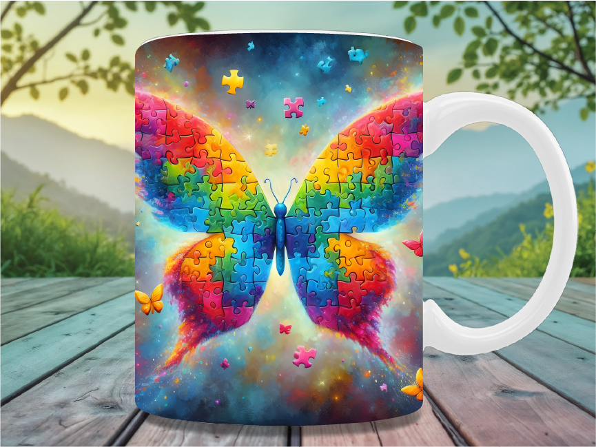 Vibrant Autism Puzzle Butterfly Mug Wrap Graphic by MIKU PRINT ...