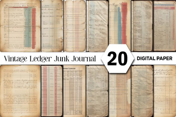 Vintage Ledger Junk Journal Background Graphic Backgrounds By Design Studio 45