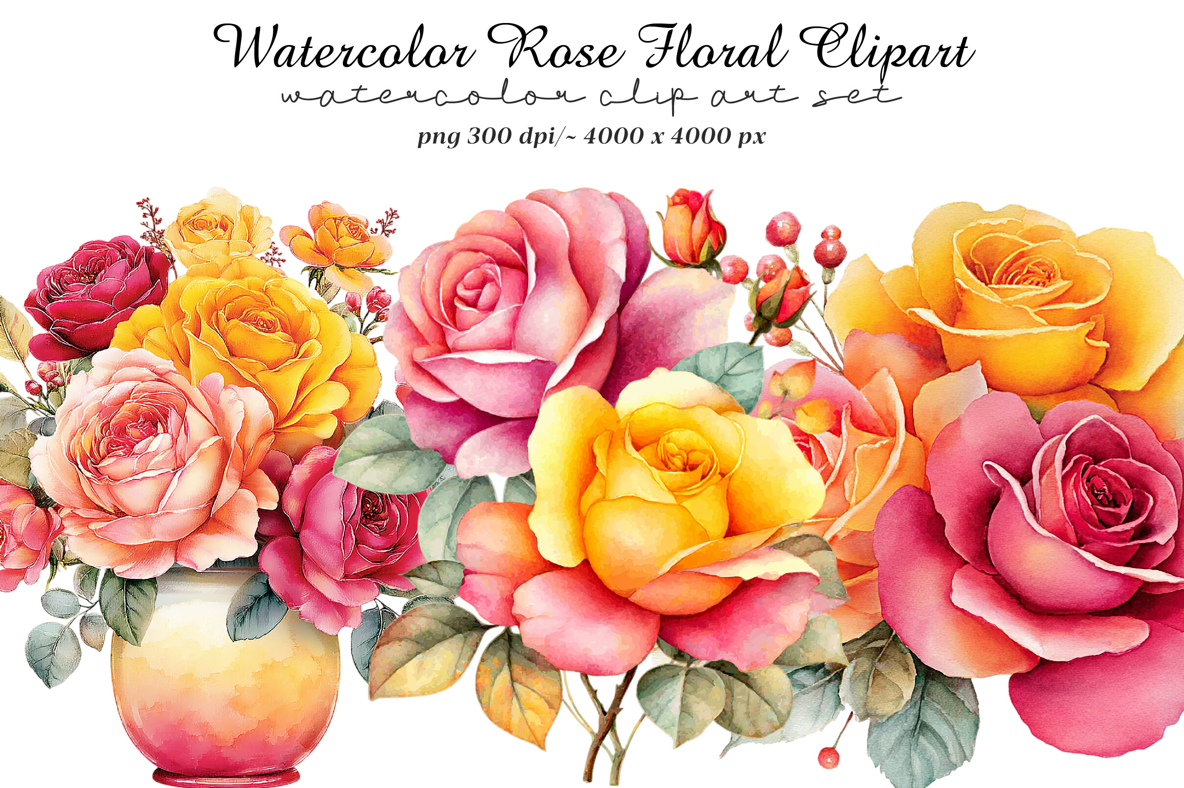 Watercolor Rose Floral Clipart Graphic by GatewayDesign · Creative Fabrica
