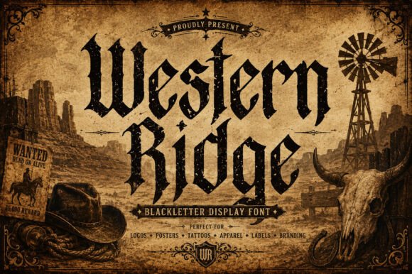 Preview specimen of Western Ridge blackletter font