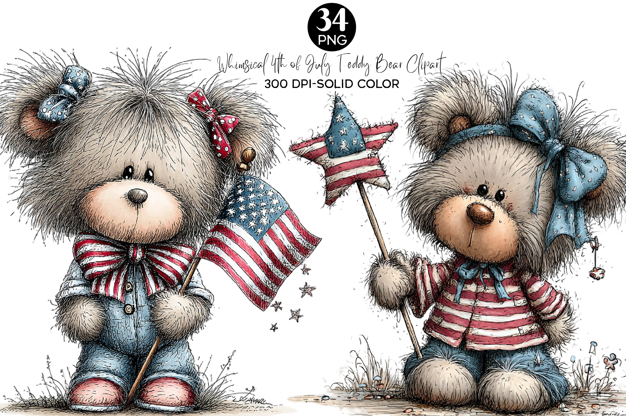Whimsical 4th of July Teddy Bear Clipart Graphic by Creative Canvas ...
