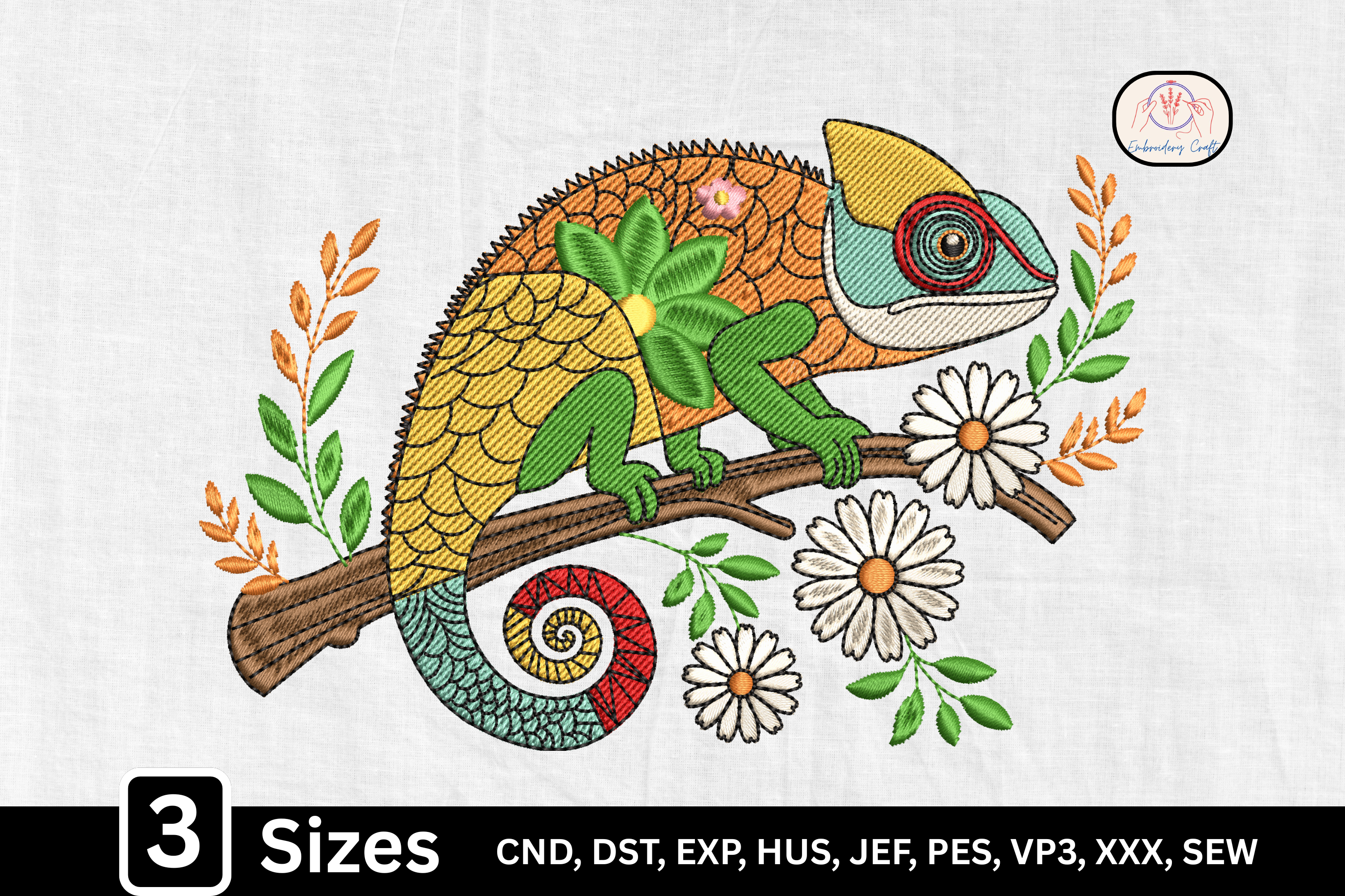 Whimsical Floral Folk Art Chameleon