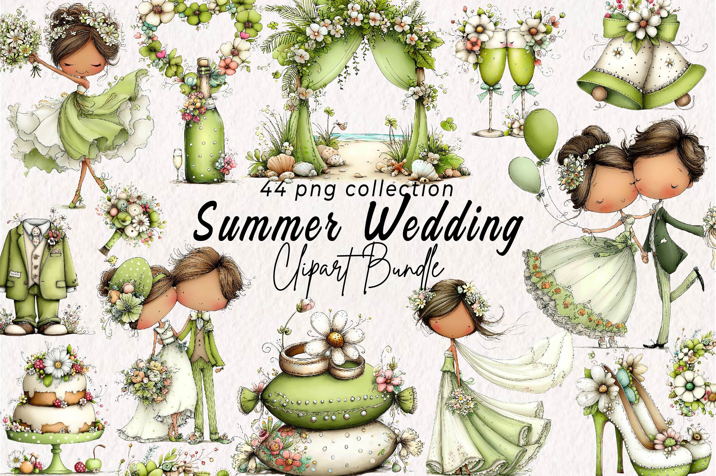 Whimsical Summer Wedding Clipart Graphic by Print Magic · Creative Fabrica