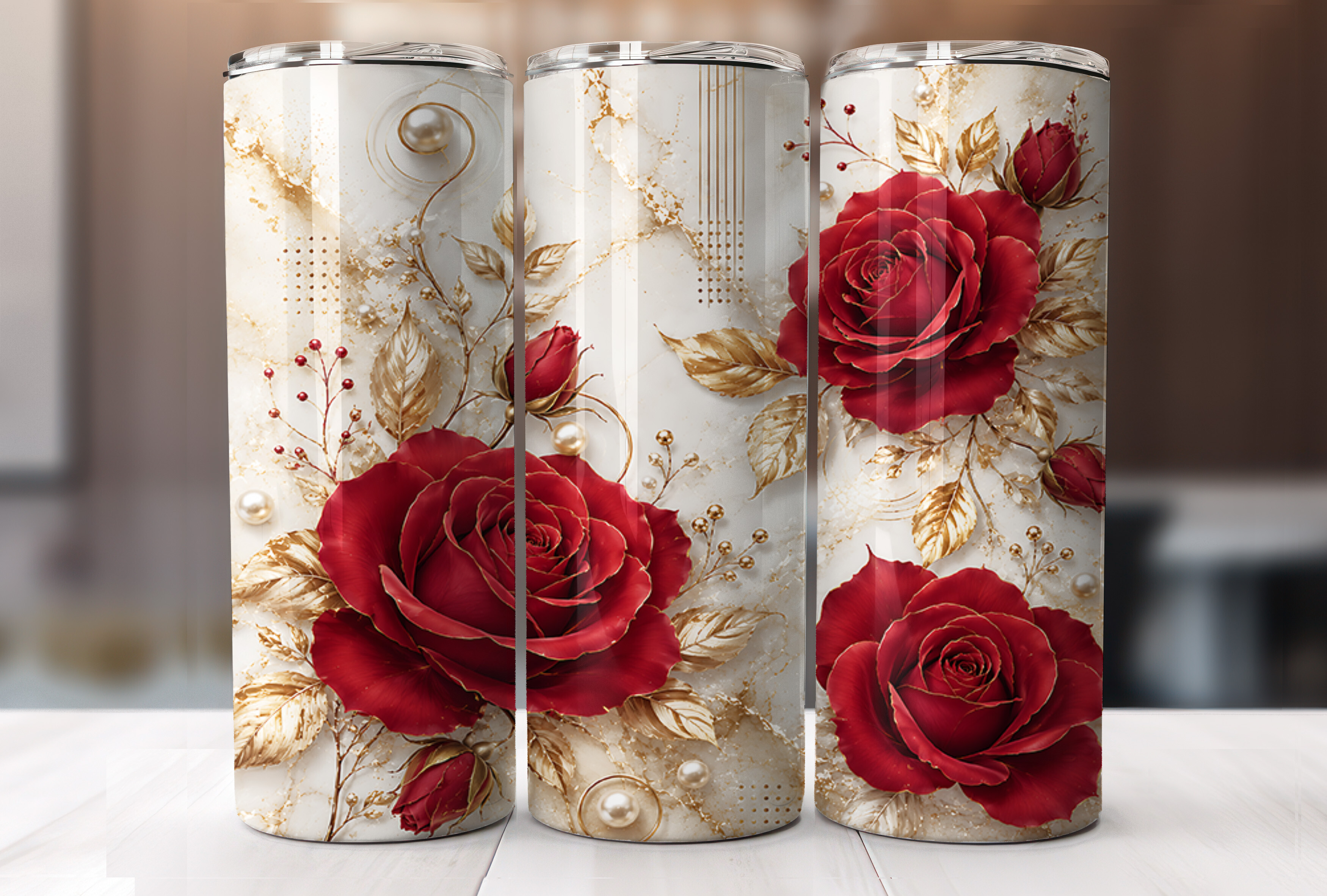 3D Red Roses Floral Skinny Tumbler Wrap Graphic by Begum Creation ...