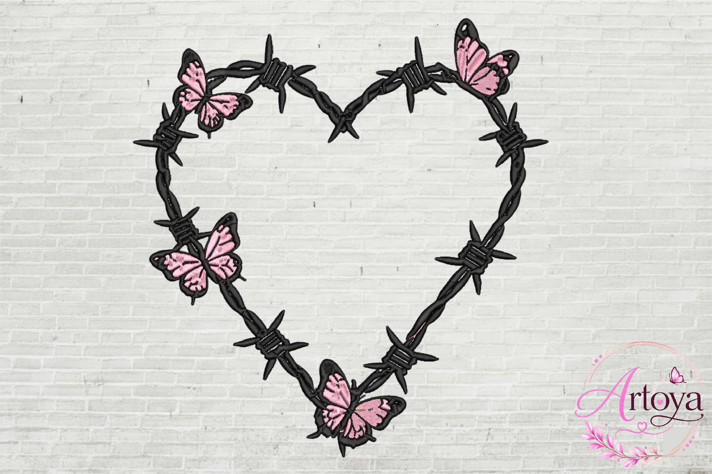 Barbed Wire Heart Embroidery Design
