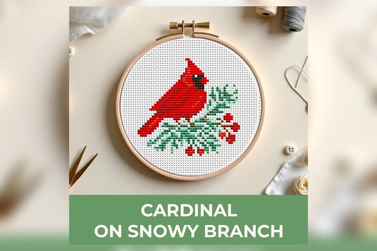 Cardinal on Snowy Branch Cross Stitch Pa