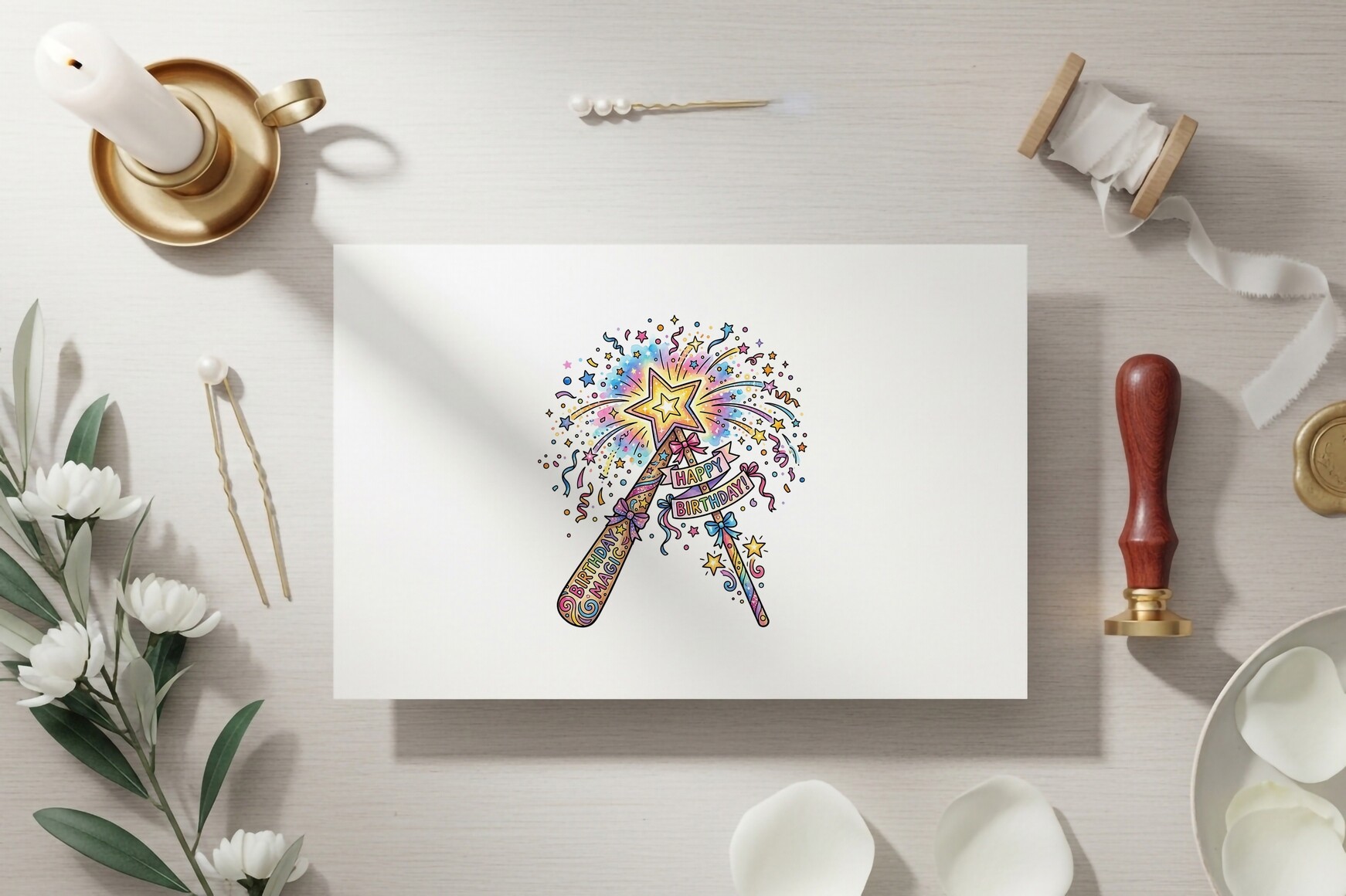 Colorful Birthday Magic Wand Design