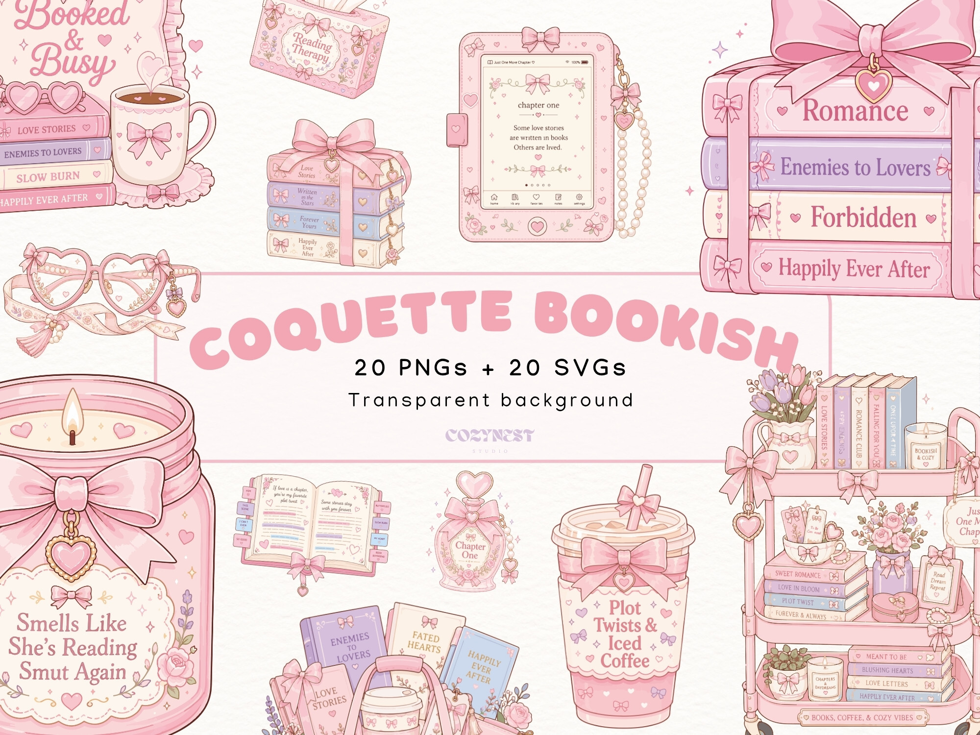 Coquette Bookish Cliparts, Romance Books