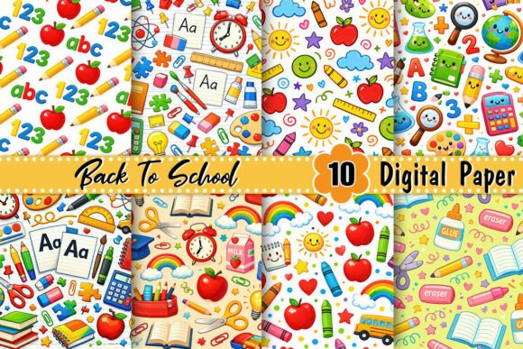 Cute Back to School Digital Paper Graphic Patterns By Artistic Garden