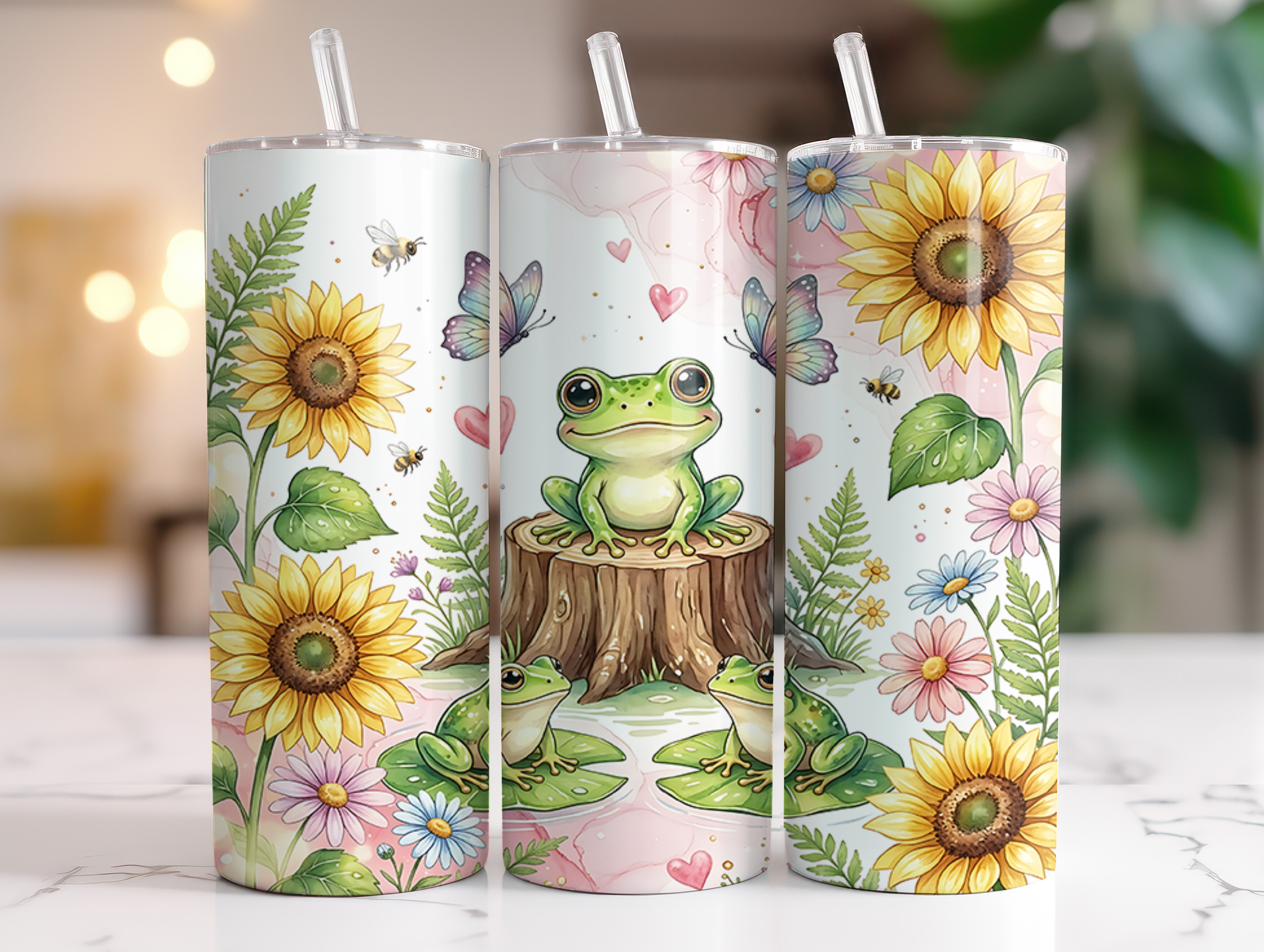 Cute Frog Sunflower 20oz Tumbler Wrap Graphic by RahatKDP · Creative ...