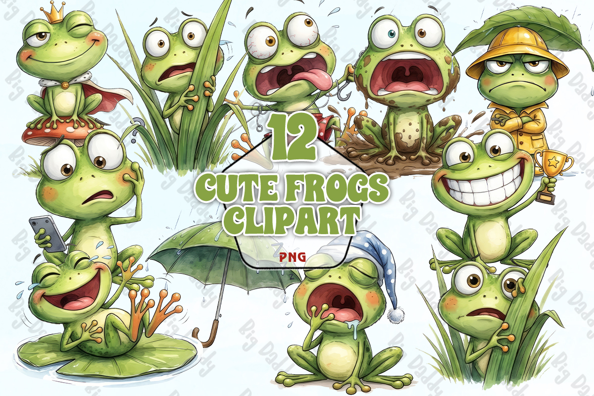 Cute Frogs Clipart PNG Graphic by Big Daddy · Creative Fabrica