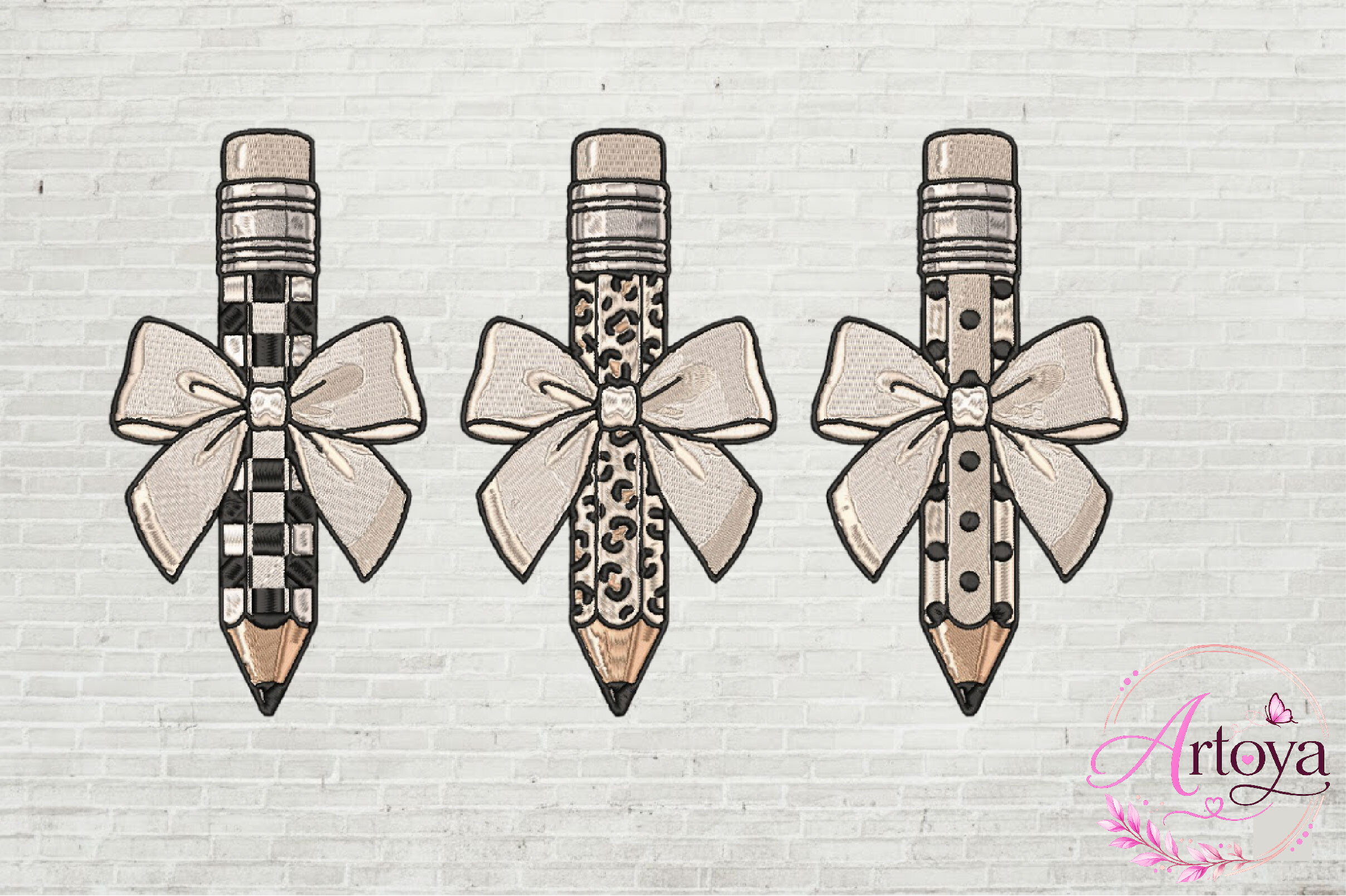 Cute Pencil Bow Embroidery Design