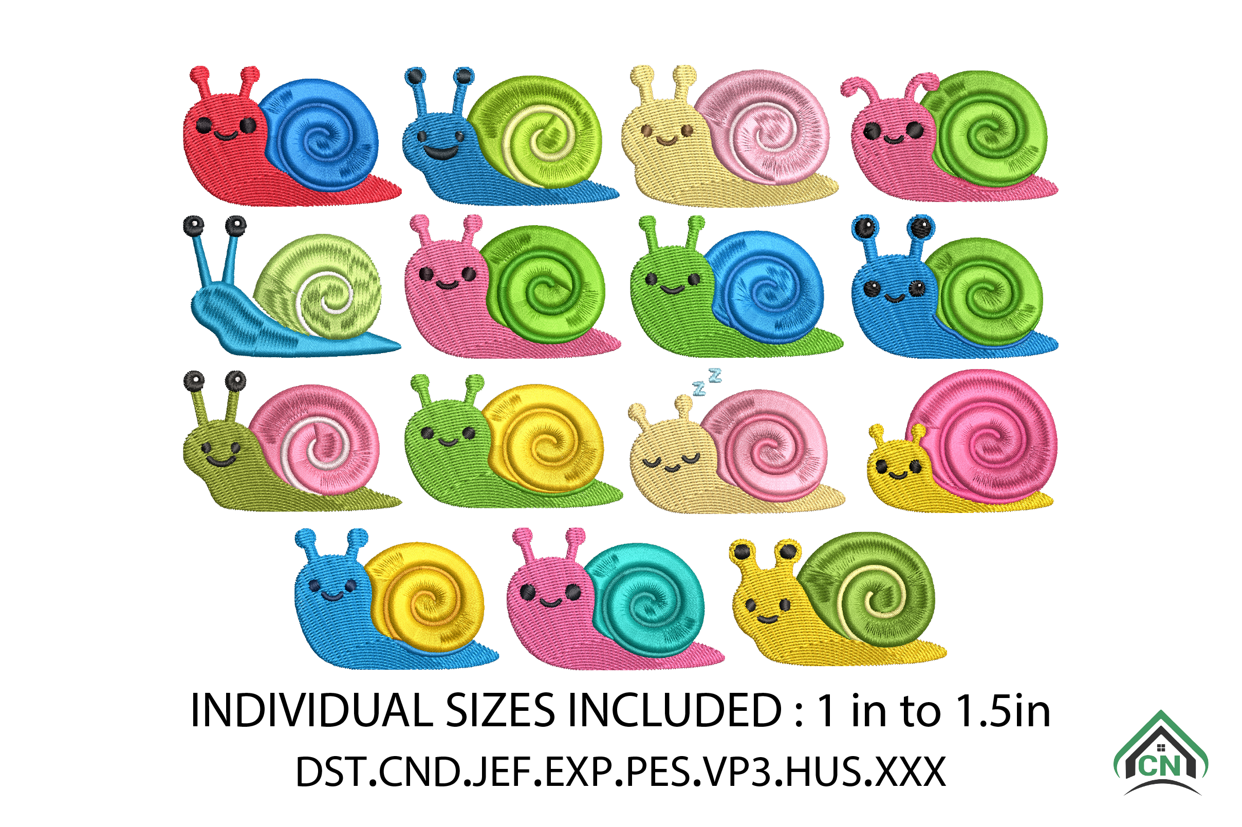 Cute Snail Embroidery Design Bundle