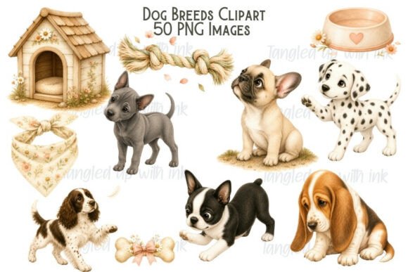 Dog Breeds Clipart Bundle Gráfico Ilustrações para Impressão Por TangledUpWithInk