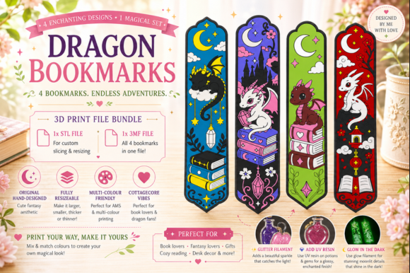 4 Cute Fantasy Dragon Bookmarks 3D Print Files (STL & 3MF Bundle) - Image 7