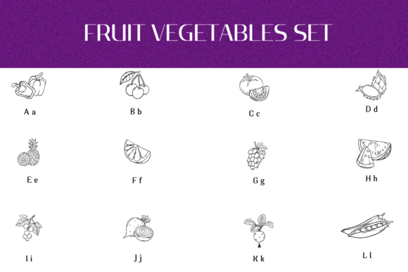 Fruit Vegetables Set Font PNG with transparent background - Preview 1