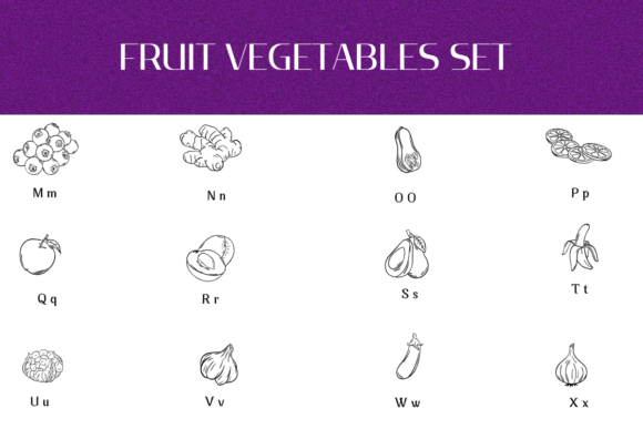 Fruit Vegetables Set Font PNG with transparent background - Preview 2