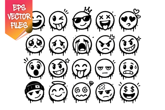 Graffiti Emoji Vector Pack – Dripping Grafik Symbole Von sipanji figuree