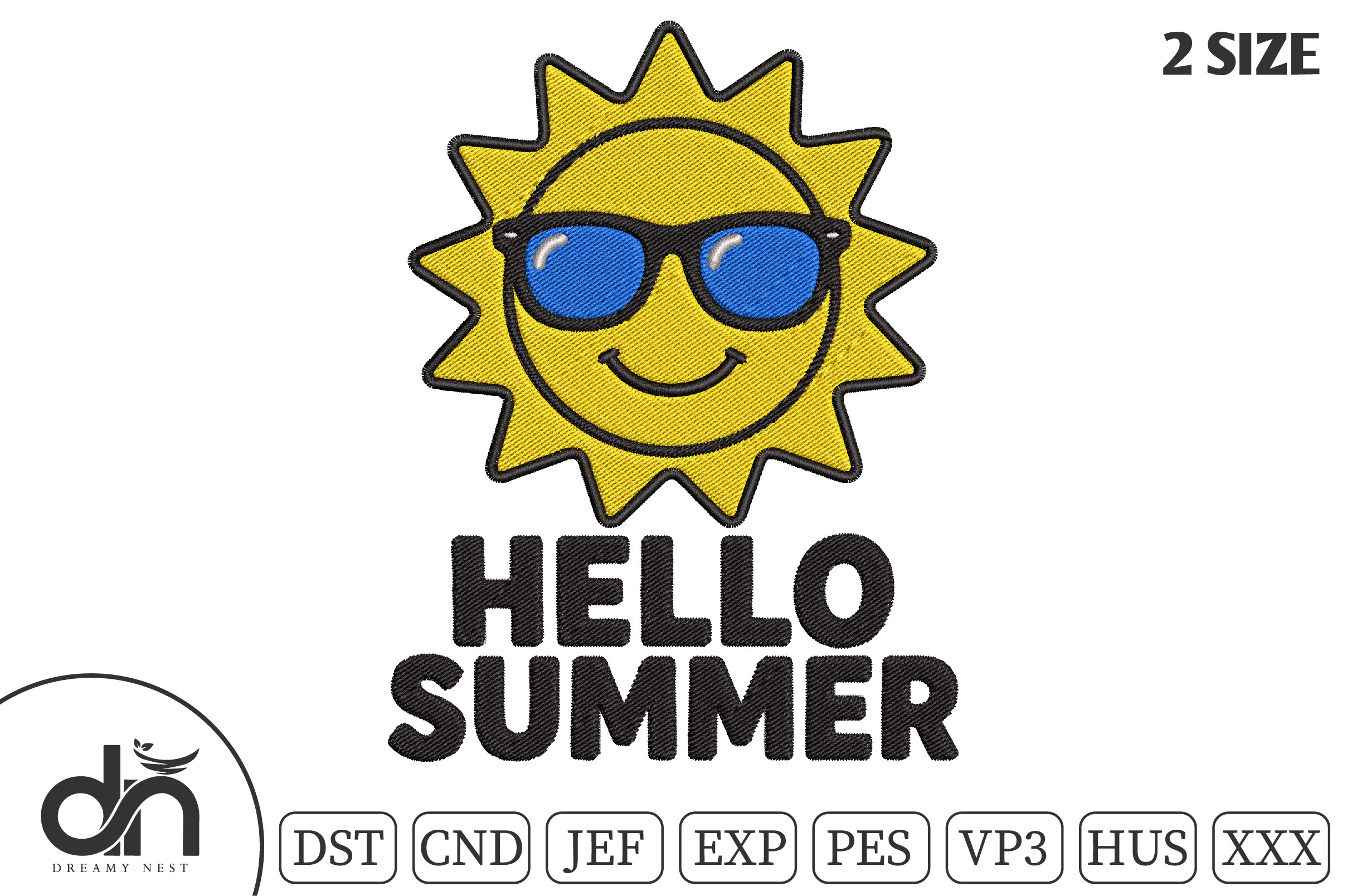 Hello Summer Cool Sun Embroidery Design