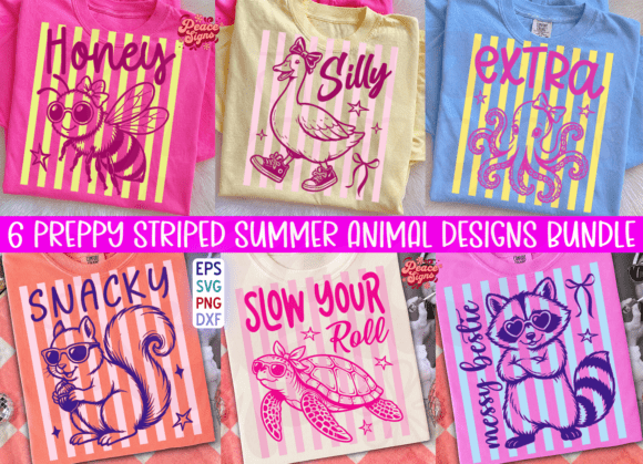 Preview of Neon Stripes Summer Animal PNG Bundle T-shirt, sticker, and sublimation design