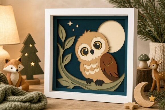 Owl Shadow Box Papercut Woodland Nursery — photo 2