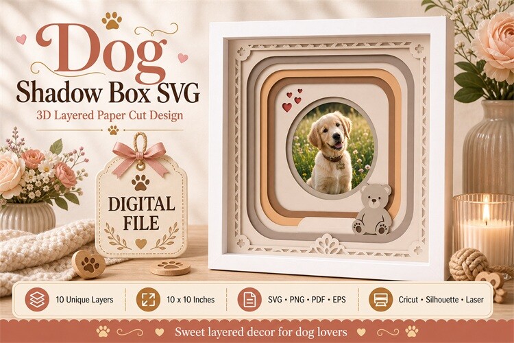 Pet Photo Frame Shadow Box 10 layer SVG memorial frame dog cat Cricut Silhouette