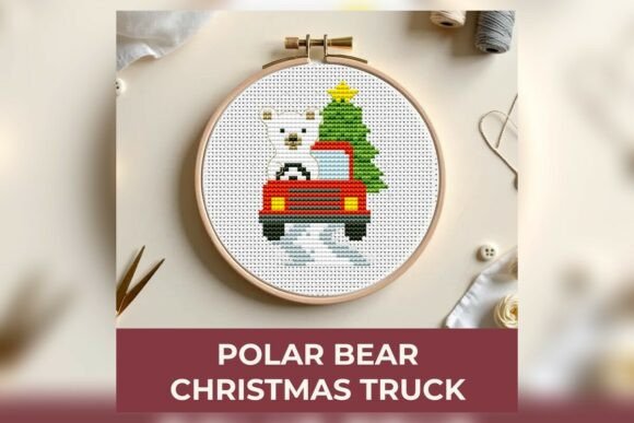 Polar Bear Christmas Truck Cross Stitch