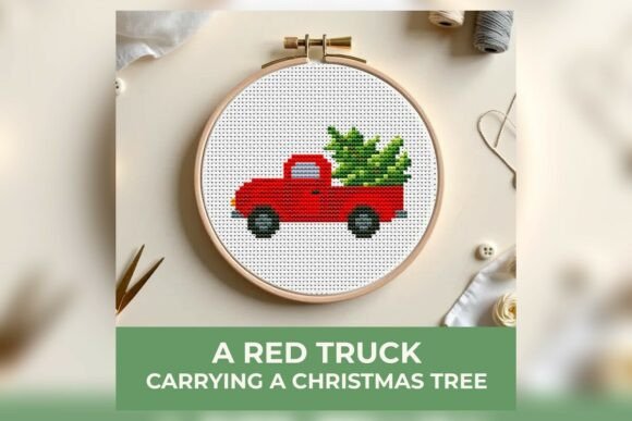 Red Vintage Truck Carrying a Christmas T