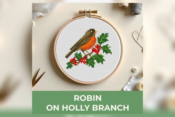 Robin on Holly Branch Cross Stitch Patte