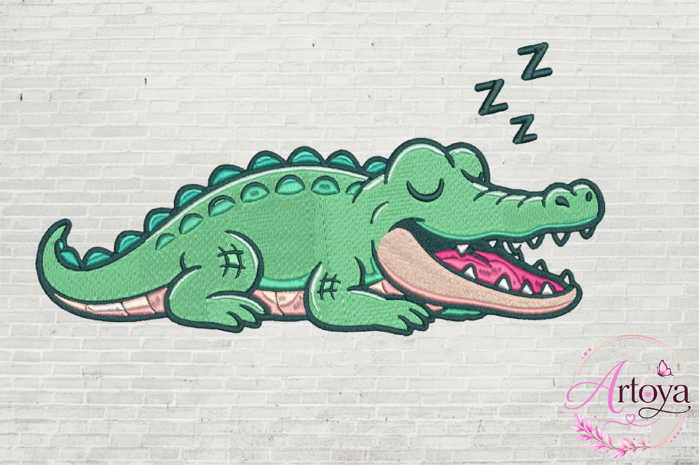 Sleeping Alligator Embroidery Design
