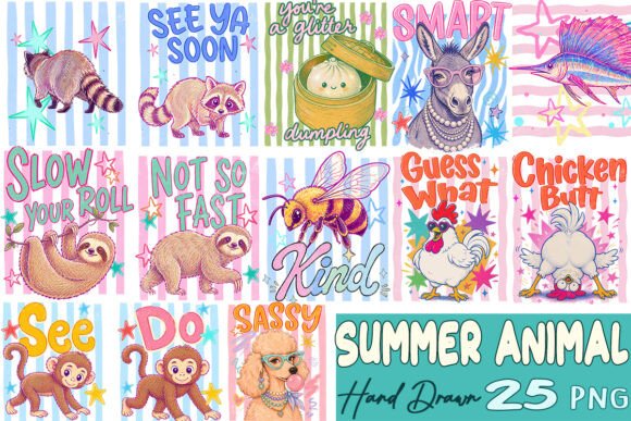 Striped Summer Animal Hand Drawn Bundle Graphic Illustrations By Magic Rabbit